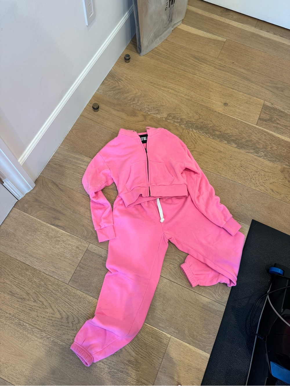 Katie J NYC Dylan Cropped Hoodie and sweatpants Bright Pink
